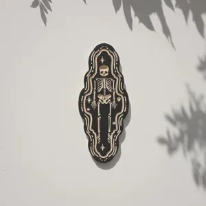 Halloween wooden skeleton wall hanging miniature woodcut gothic home decor eerie wall art plaque