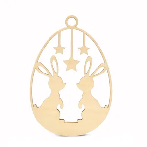 Adorno colgante de conejo de huevo de pascua de madera decoración de fiesta DIY rodaja de madera