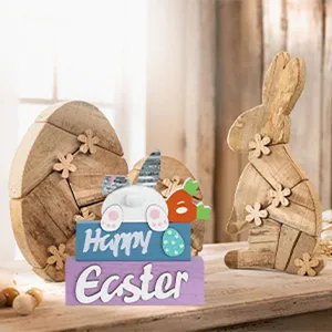 Ensemble de décoration de table en bois lapin de Pâques et carotte pour fête de printemps.