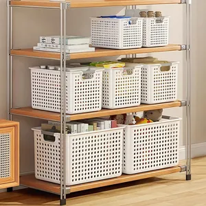 Panier de Rangement en Plastique Rectangulaire Maison Cuisine Armoire Jouet Collation Organisateur Bureau Divers Boîte de Rangement Avec Poignées
