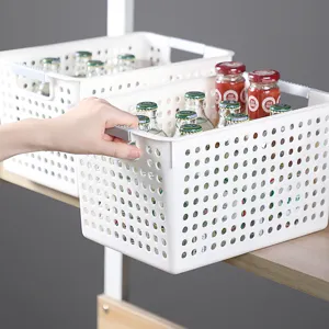 Panier de rangement en plastique blanc avec poignée pour cuisine bureau snack organisation