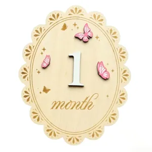 Cartes de Jalon de Nouveau-Né en Bois Accessoires Photo de Croissance Mensuelle de Bébé Panneau d'Annonce de Nouveau-Né Hello World Décor en Bois