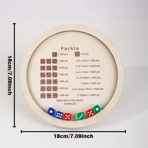 Wooden Farkle Dice Tray with Engraved Score Board and Colorful Dice for Family Board Games