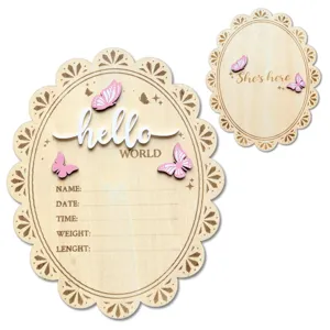 Tableau jalons nouveau-né en bois accessoire photo mensuel bébé carte annonce papillon rose
