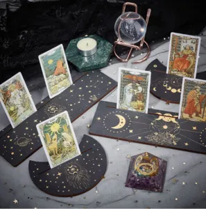 Wooden moon tarot card stand black altar display holder witchcraft celestial decor props