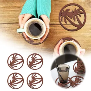 Houten Ronde Onderzetter Creatief Kokospalm Opengewerkt Ontwerp Warmte-isolerende Mat Desktop Bescherming Bruine Drank Onderzetter Set