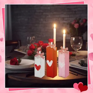 Valentine's Day wooden block table centerpiece decor with heart patterns for romantic tier tray.