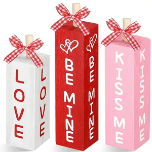 Valentine's Day wooden block table sign tiered tray decor romantic home tabletop ornament