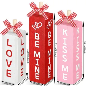 Valentine's Day tiered tray decor wood blocks set red pink white rustic table sign