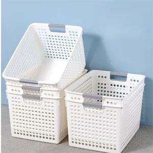 Panier de Rangement en Plastique Boîte de Rangement Évidée avec Poignée pour Cuisine Bureau Maison
