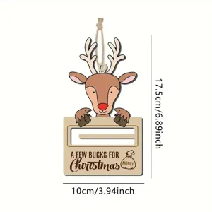 Holz Weihnachten Rentier Geldscheindeckel Detailansicht, festlicher Hängeornament.