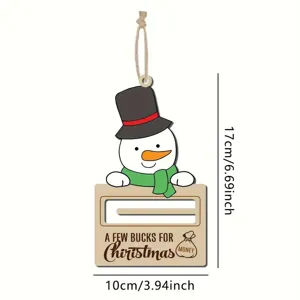 Weihnachten Schneemann Holz Geldhalter Anhänger mit Hanfseil, Festliche Party Deko 17x10cm.