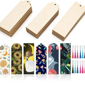 Unfinished Wooden Blank Bookmarks With Tassels DIY Wood Rectangular Tags Crafts For Home School Office Decor