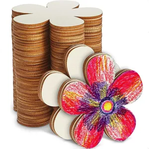 Wooden flower blank wood slices detail view, perfect for DIY painting, coasters and crafts.