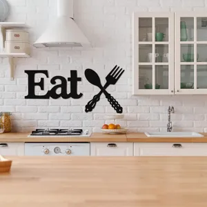 Wooden kitchen wall art decor Eat sign with fork and spoon rustic hanging sign for home decor