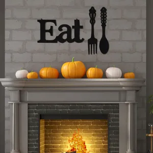 Kitchen wall decor Eat sign with fork and spoon set rustic wooden hanging plaque for home
