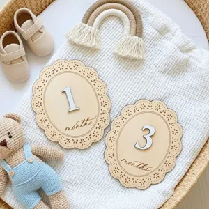 Wooden baby milestone monthly milestone cards newborn photo props and nursery decor set.