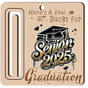 Wooden graduation money holder card with 2025 senior cap design for cash gift giving.