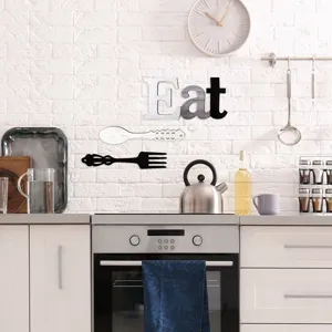 Wooden Kitchen Restaurant Wall Decor Eat Sign With Knife And Fork Cutlery Hanging 3 Piece Set Boxwood Home Wall Decoration