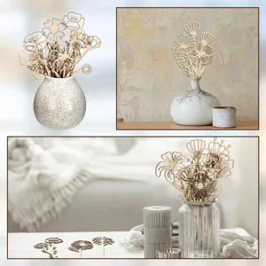 Wooden flower decor detail, DIY floral crafts in vase, elegant home decor scene close up