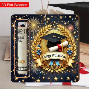 Wooden graduation money holder ornament with cap design, perfect graduation gift for students.