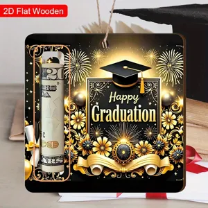 2025 graduation wooden money holder ornament, flat 2d grad cap party gift pendant decor.