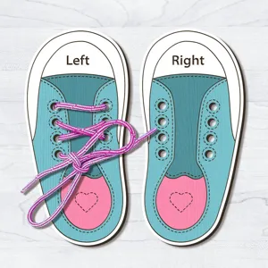 Montessori wooden shoelace training board for kids, early learning lacing toy shoes left right