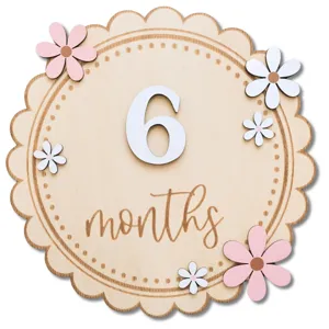 Wooden baby milestone plaque 6 months photo prop cute daisy newborn monthly milestone card