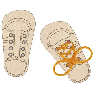 Wooden lacing shoe toy for kids, Montessori early education shoelace practice board.