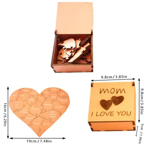 Wooden heart puzzle gift box with sweet messages, perfect for Mother's Day and Father's Day.