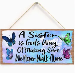 Wooden hanging sign with inspirational butterfly print, perfect home decor wall plaque.