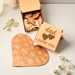 Father's day wooden heart puzzle gift set with engravable love messages and storage box.