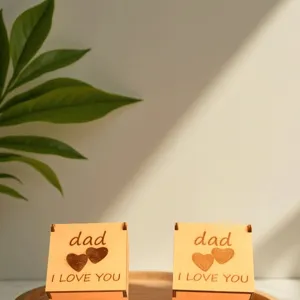 Handcrafted wooden gift box with engraved heart design and special text for father day.