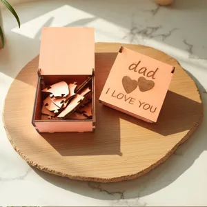 Father's Day wooden puzzle gift box with heart pieces, personalized engraved dad love present.