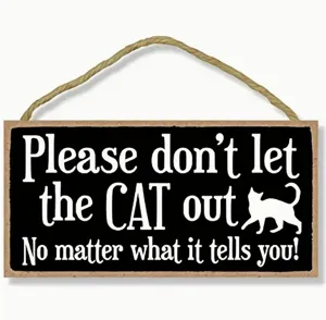 Funny wooden hanging sign wall decor with cute cat quote, rustic home decor plaque.