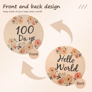 Wooden baby milestone card floral photo prop double sided monthly baby record wooden disk
