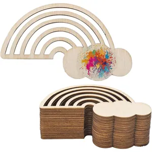 Unfinished wooden rainbow cloud cutouts DIY craft blanks wedding party hanging decor