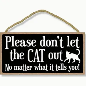 Wooden hanging sign with funny cat quote, rustic wall plaque for home decor kitchen