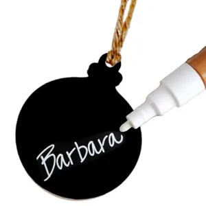 Wooden chalkboard hanging ornament with rope, blank black round DIY message board sign for decor.