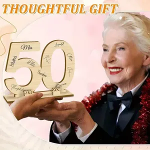 Wooden 50th birthday number sign custom name plaque anniversary party table decoration gift