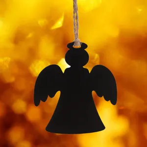 Wooden angel hanging chalkboard ornament home holiday decoration detail closeup