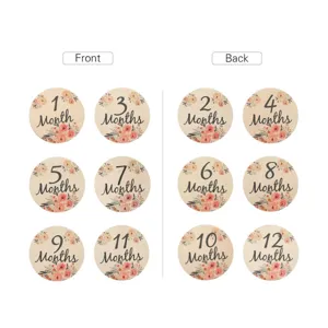 Wooden baby monthly milestone discs floral design newborn growth photo props 12pcs