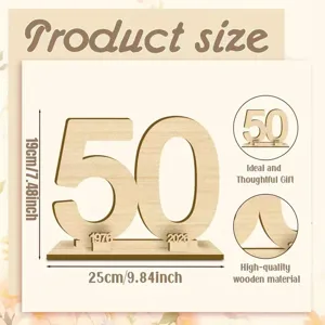 Wooden 50th birthday anniversary table sign wooden number decoration gift for party display