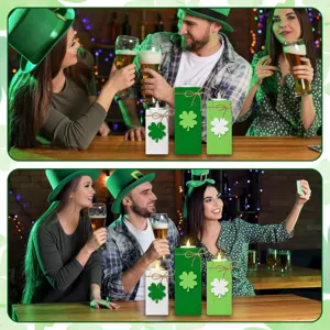 St. Patrick's Day wooden tealight candle holder with LED lights for table decor