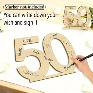 Wooden number 50 guest sign in board birthday party table centerpiece wooden wish plaque decor