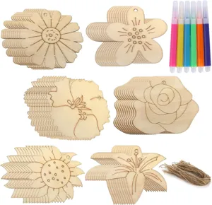 Unfertige Holzblumen Ausschnitte DIY Bastelset mit bunten Markern und Kordel für Kinder.