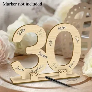 Wooden number 30 sign personalized party guest book table decoration anniversary gift wood decor
