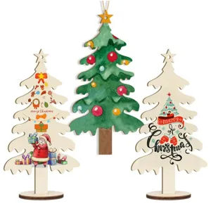 Decoraciones de Árbol de Navidad de Madera de Pie y Colgantes DIY con Base y Cuerda
