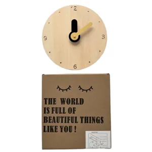 Horloge murale en bois silencieuse ronde minimaliste avec jolie boîte déco chambre.