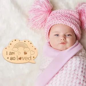 Wooden cloud milestone plaque for baby photography newborn monthly memory prop decoration.